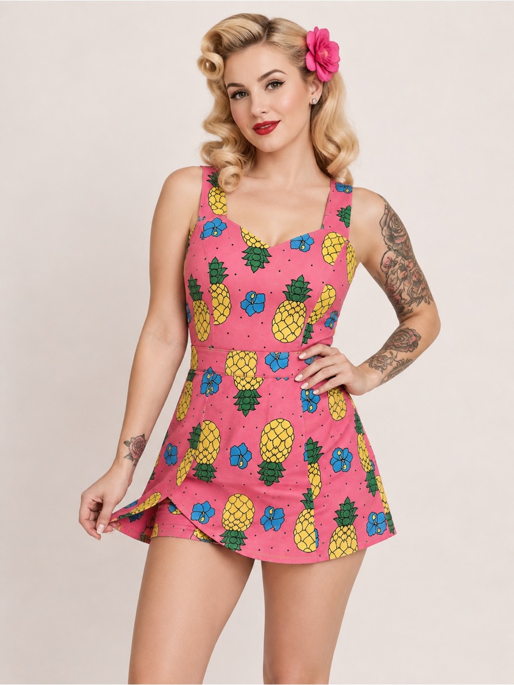 Sourpuss Pineapple Print Romper Shorts Pin-Up Rockabilly XL